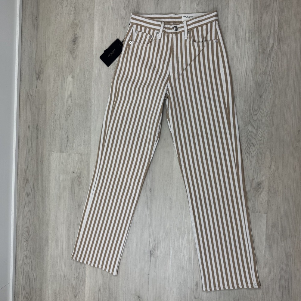 Rag & Bone Shea High Rise Relaxed Straight Jeans Womens 24 Tan Stripe - Picture 6 of 9